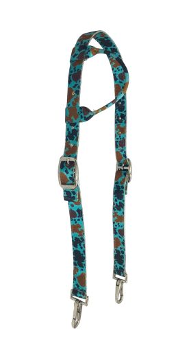 Showman Teal Cow Print One Ear Nylon Headstall